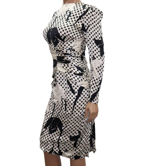 LESLIE RUBIN 50s Style Statement Black & White Floral Silk Midi Dress 4 - Picture 11 of 14